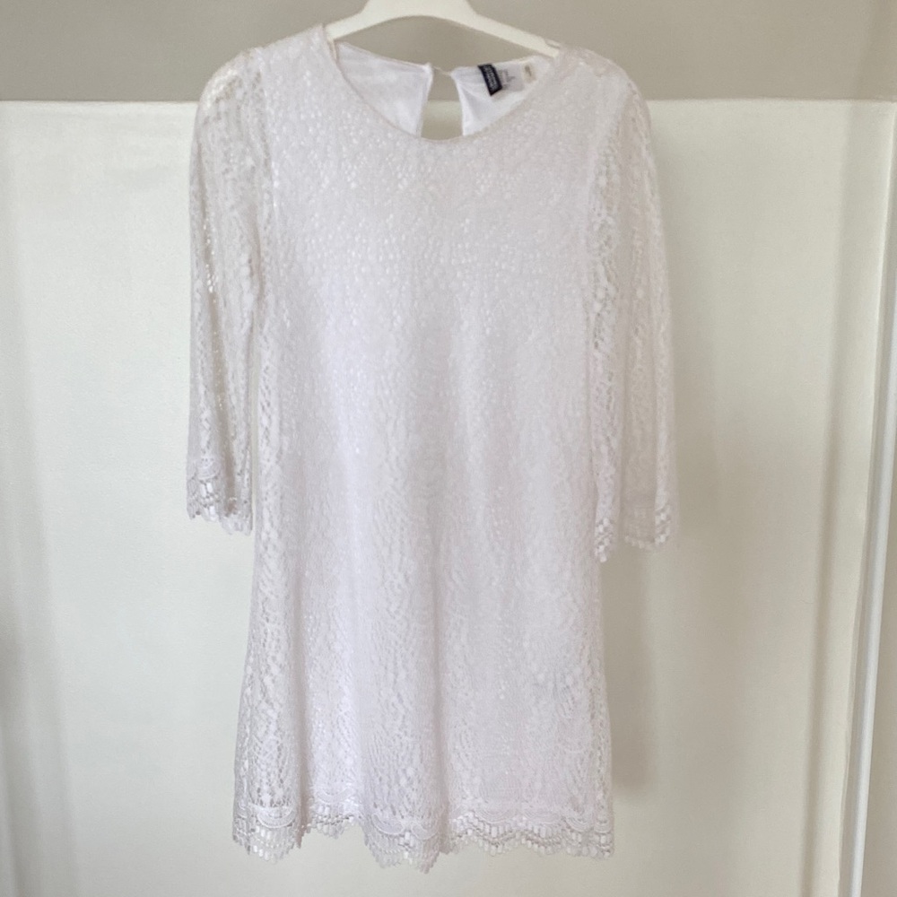 Divided White Lace Long Sleeve Dress